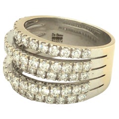 De Beers 1.75 Carat Five Line Diamond Band Ring 18K White Gold