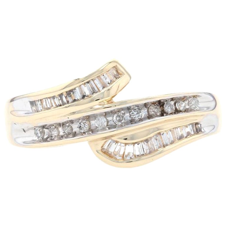 Yellow Gold Diamond Bypass Ring, 10k Single & Baguette Cut .20ctw