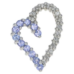 White Gold Tanzanite & Diamond Heart Pendant, 14k Round Cut .59ctw Love Gift