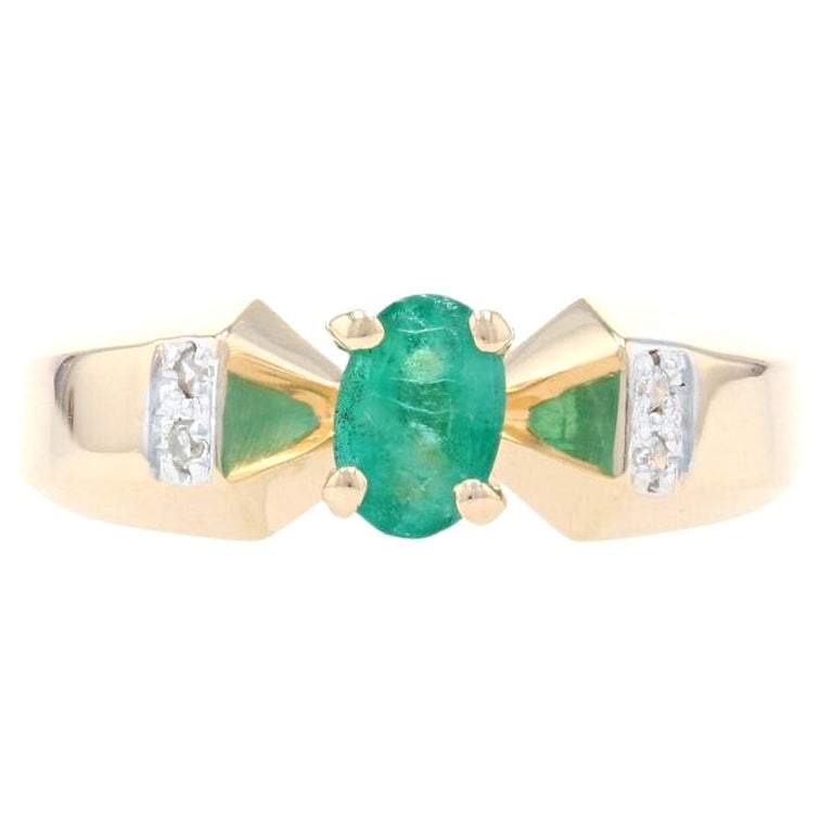 Yellow Gold Emerald & Diamond Ring, 14k Oval Cut .50ct