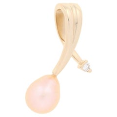 Yellow Gold Cultured Pearl & Diamond Slide Pendant, 14k Pear-Shaped