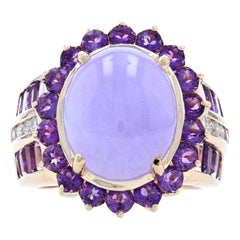 Yellow Gold Jadeite & Amethyst Flower Halo Ring 14k Cabochon 12.18ctw