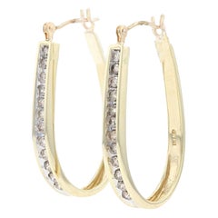 Yellow Gold Diamond Hoop Earrings, 10k Round Brilliant .50ctw Champagne Brown