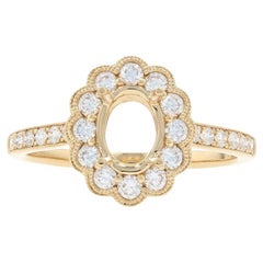 Yellow Gold Semi-Mount Floral Halo Ring, 18k Fits Oval Diamonds Engagement