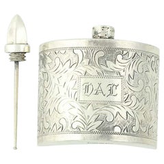 Monogrammed Perfume Bottle, Sterling Silver Vintage Crescent-Shaped Etched