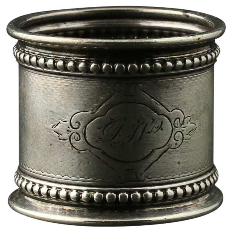 Antique Monogrammed Napkin Ring, Sterling Silver Engraved Round For Sale