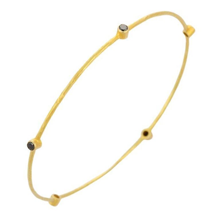 18k Solid Yellow Gold Black Diamond Bangle Bracelet for Women