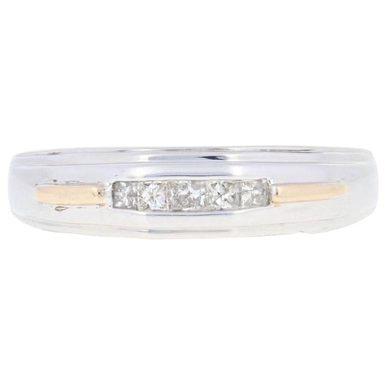 Nuevo anillo de boda de diamantes talla princesa de 0,25 ctw, plata y oro de 10 quilates para hombre