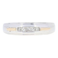 Vintage New .25ctw Princess Cut Diamond Men's Wedding Band, Silver & 10k Gold Ring