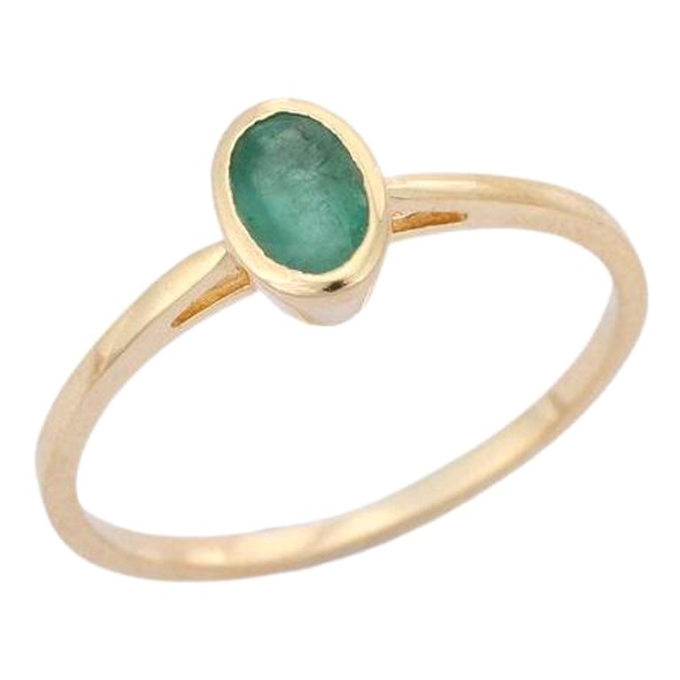 Handcrafted Dainty Emerald Ring in 14k Solid Yellow Gold 