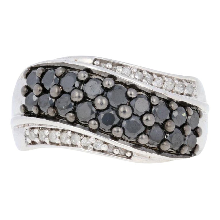 Nuevo Anillo de Diamantes Brillantes Redondos de 1,00ctw, Racimo Curvo de Plata de Ley