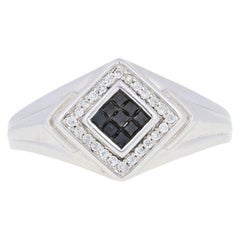 Retro New .33ctw Princess Cut Black Diamond Men's Ring Sterling Silver Cluster Halo