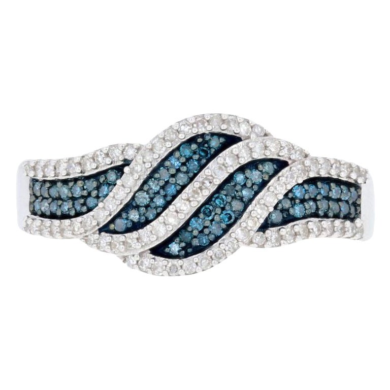 New 3/8ctw Single Cut Diamond Ring, Sterling Silver Blue & White For Sale