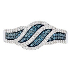 New 3/8ctw Single Cut Diamond Ring, Sterling Silver Blue & White