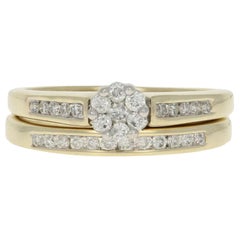 Vintage Yellow Gold Diamond Cluster Halo Engagement Ring & Wedding Band 10k Round 1/2ctw