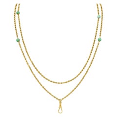 Victorian Jade 20 Karat Gold Long Chain Station Necklace