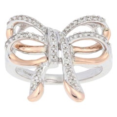 Retro New .20ctw Single Cut Diamond Ring, Sterling Silver & 14k Rose Gold Bow Design