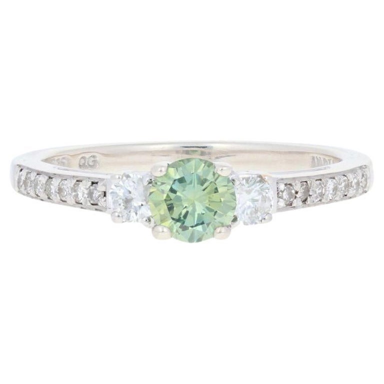 .65ctw Round Brilliant Diamond Engagement Ring Sterling Silver Bluish Green For Sale