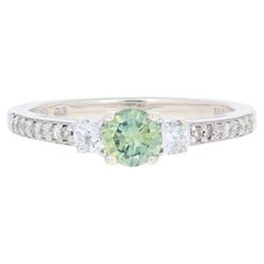 Retro .65ctw Round Brilliant Diamond Engagement Ring Sterling Silver Bluish Green