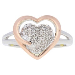 Vintage Sterling Silver & Rose Gold Diamond Ring 925 & 14k Single .20ctw Cluster Heart