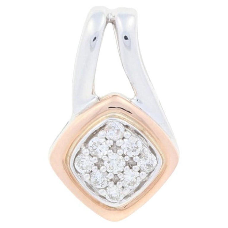 New .20ctw Round Brilliant Diamond Pendant, Sterling Silver & 14k Rose Gold For Sale