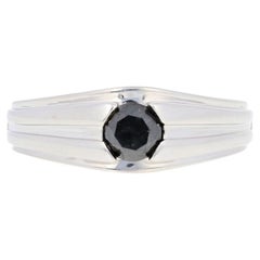 Vintage Sterling Silver Diamond Men's Ring, 925 Round Brilliant 1.00ctw Black Solitaire