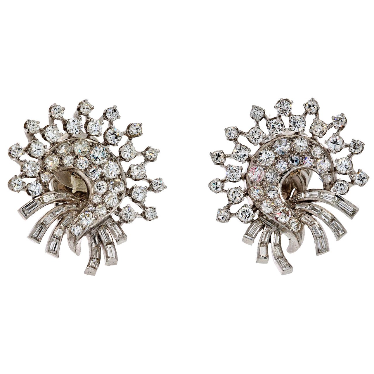 Van Cleef & Arpels Platinum 1940's Diamond Fan Vintage Earrings