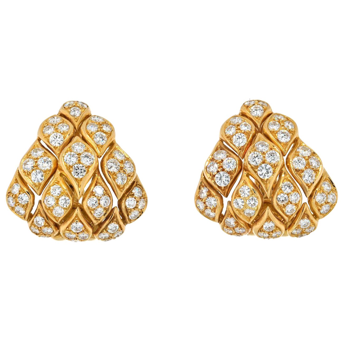 Tresor Collection - Organic Diamond Slice with Diamond Pave Earrings In 18K Yellow Gold