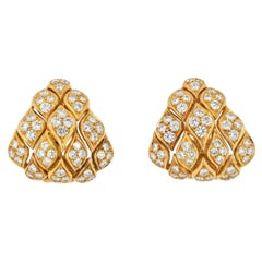18K Yellow Gold Pyramid Pave 8 Carat Diamond Set Clip Earrings