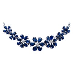 Blue Sapphires, Diamonds, 18 Karat White Gold Necklace