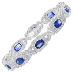 10.47 Carat Cushion cut Sapphire and Diamond Bracelet in 14K White Gold