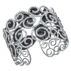 18KT WG 12.00Ct. Black and 9.12 Ct. White Diamond Cuff Bracelet