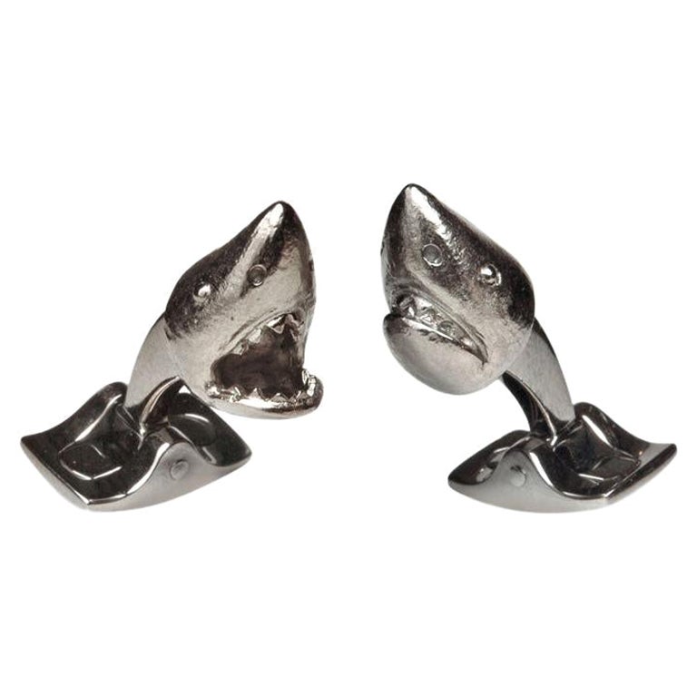 Deakin & Francis Base Metal Shark Head Cufflinks For Sale