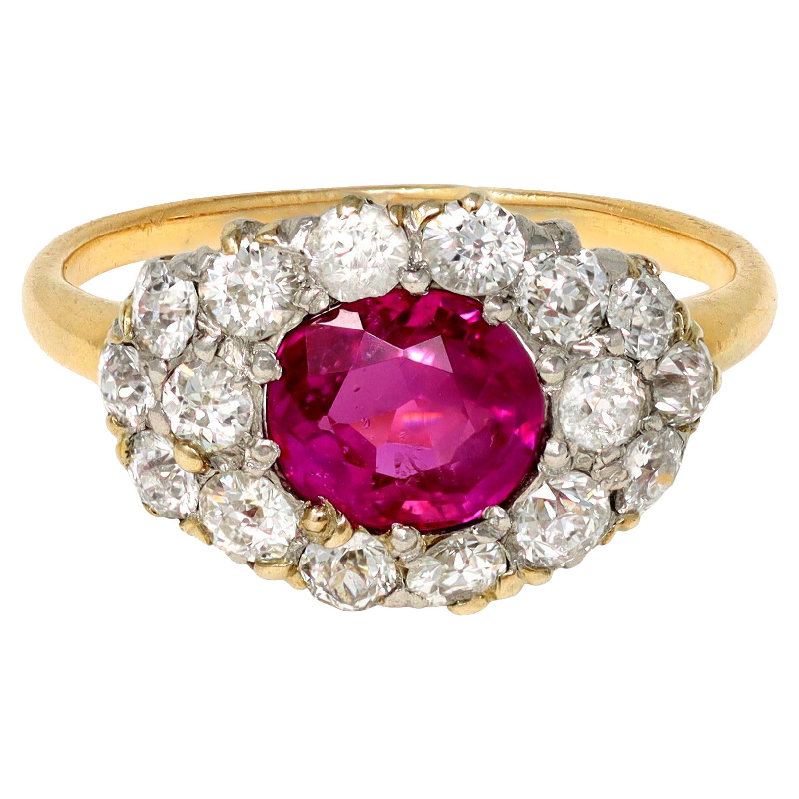 GIA Certified No Heat Burma Ruby Ring with Diamonds For Sale