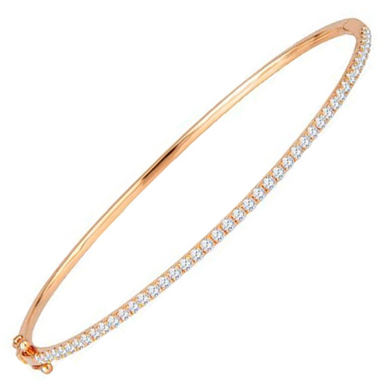 0.80ctw Round Brilliant Cut Diamonds 18k Rose Gold Bangle Bracelet For Sale