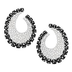 Black and White Diamond Oval Front Facing Hoop Set in 18KT White Gold