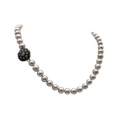 Natural Gray Akoya Pearl Necklace with Diamond Clasp AAA Pearls
