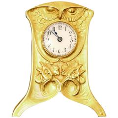 Antique 1900 Vever Beautiful Gold Art Nouveau Travel Clock 