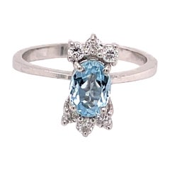 Vintage 1960's .75ct Oval Cut Aquamarine Ring with Diamonds