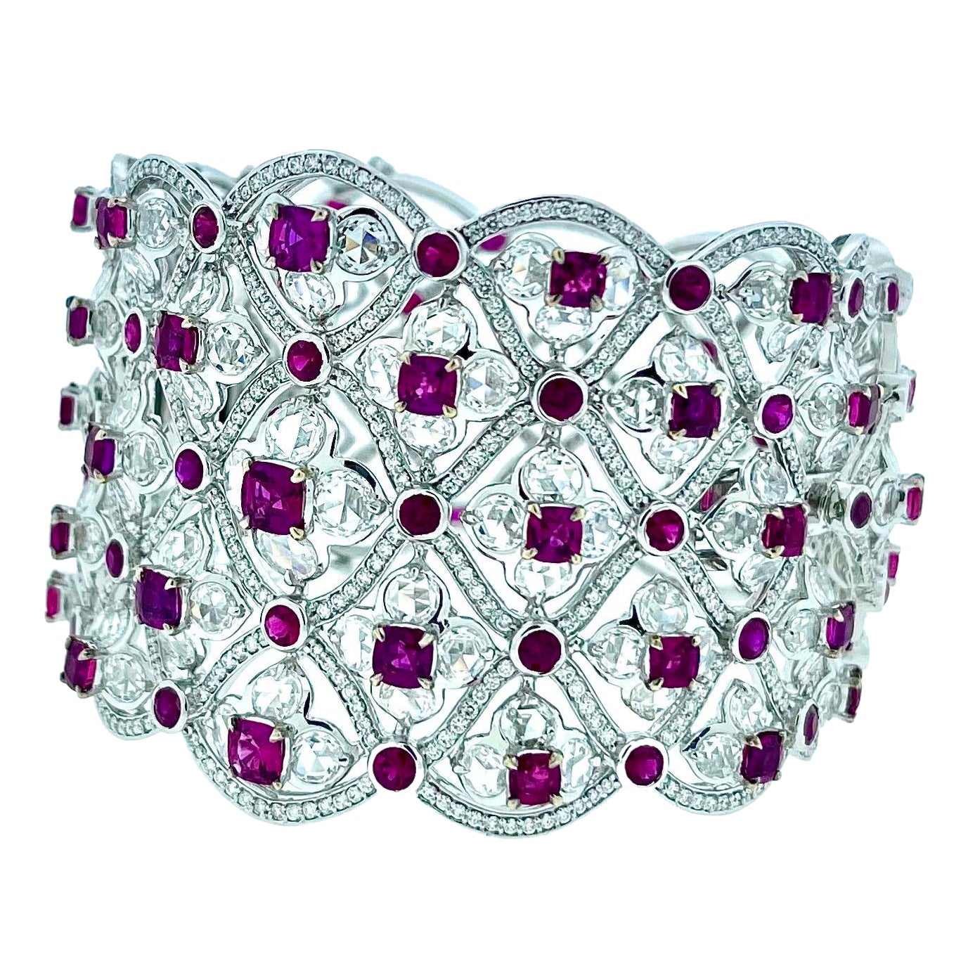 50 + Carats Ruby and Diamond Cuff Bracelet