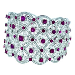 50 + Carats Ruby and Diamond Cuff Bracelet
