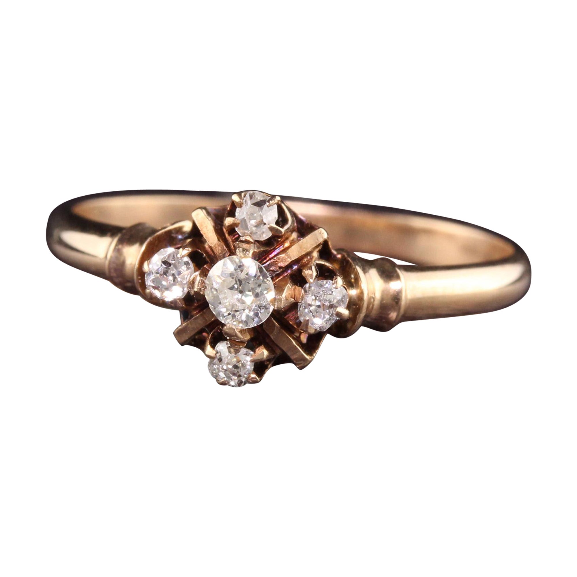 Antique Victorian 14K Rose Gold Old Mine Cut Diamond Ring