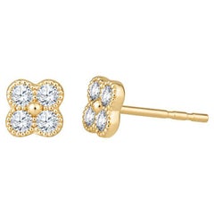 0.34ctw Round Diamond Clover Shaped Stud Earrings, 14 Karat Yellow Gold