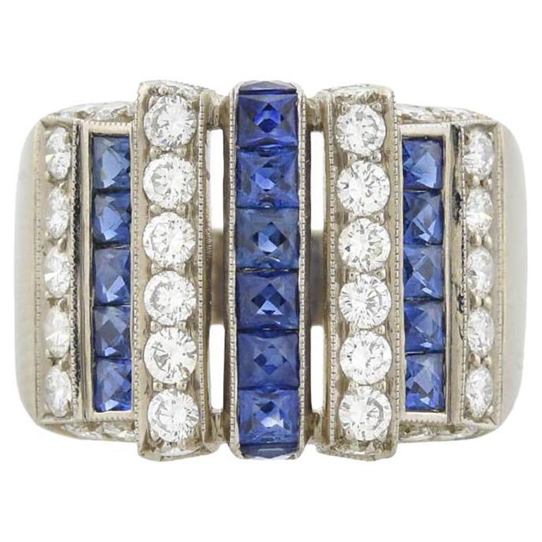 Art Deco Diamond and Sapphire Row Ring