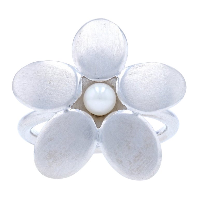 New Bastian Inverun Flower Statement Ring, Pearl Sterling Silver 7.5 Floral