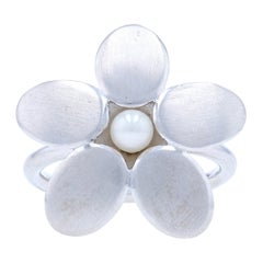 Neue Bastian Inverun Blume Statement-Ring, Perle Sterlingsilber 7,5 Floral