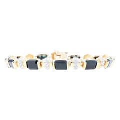 Sterling Sapphire & Diamond Link Bracelet, 925 Gold Pltd Emerald 17.50ctw