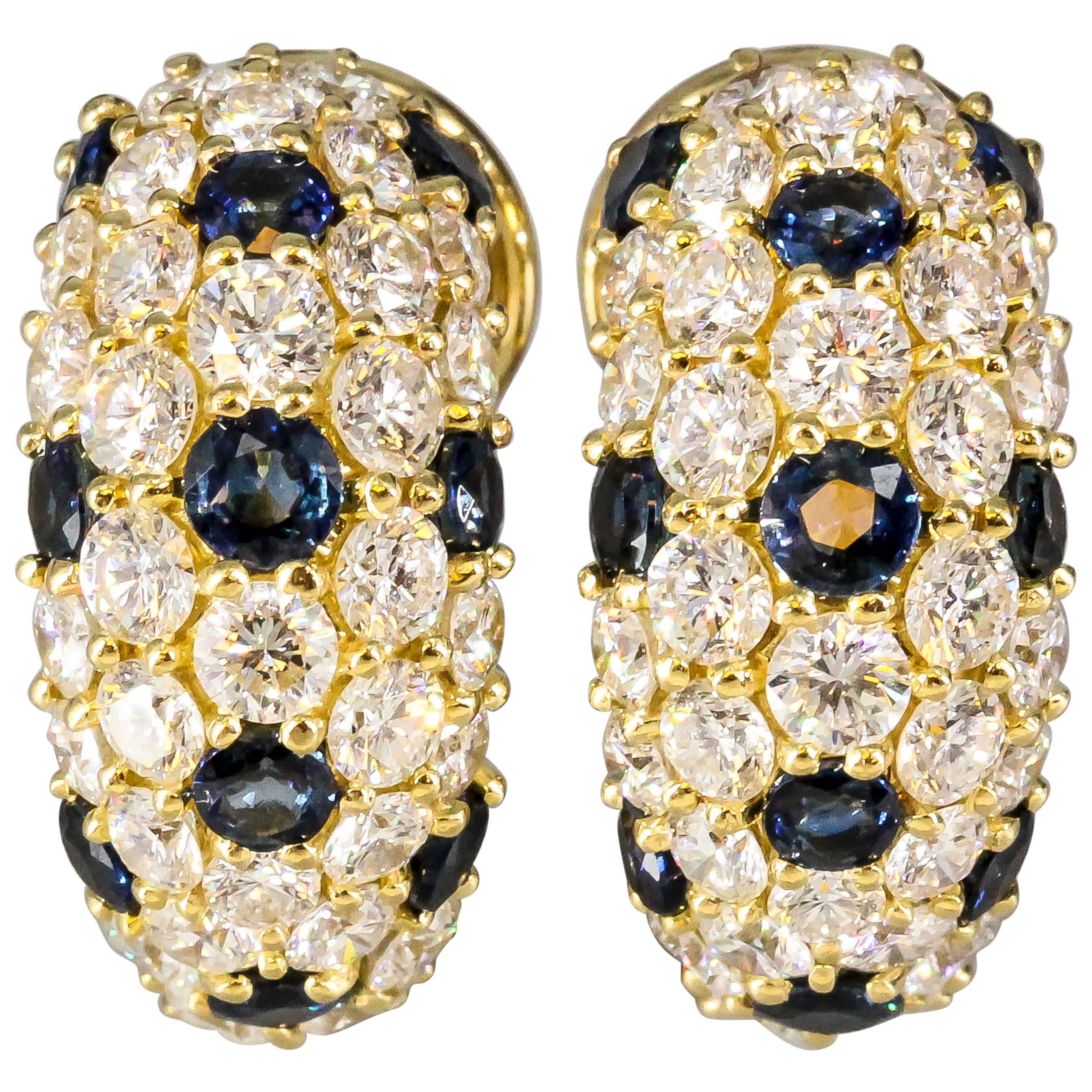 Tiffany & Co. Sapphire Diamond Gold Huggie Earrings