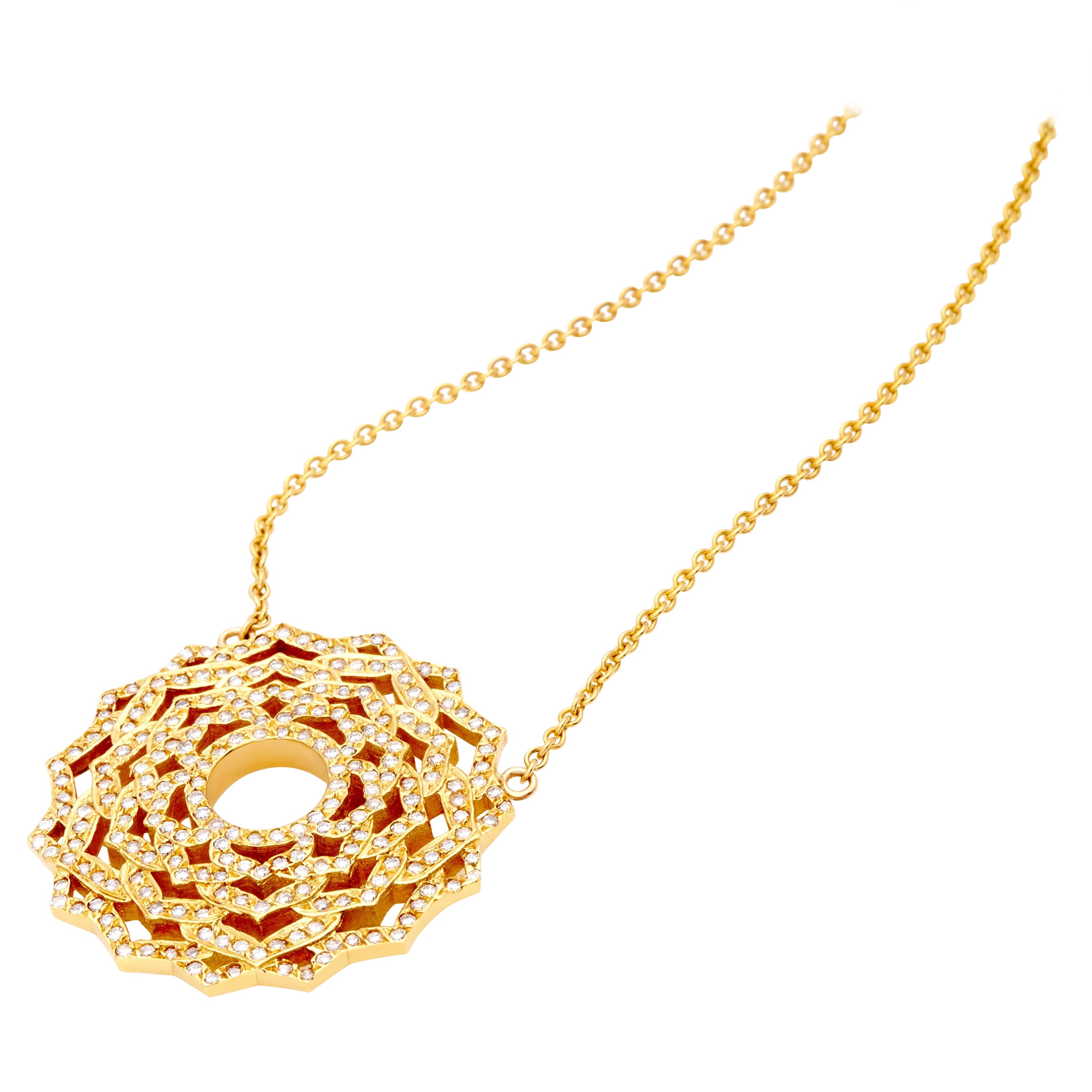 Sahasrara Crown Yoga Chakra Pendant Necklace in 18Kt Gold with pave Diamonds  For Sale