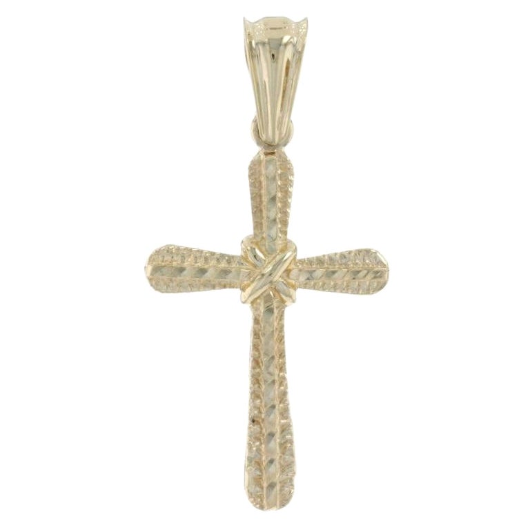 Yellow Gold Etched Cross Pendant, 10k Faith For Sale